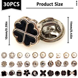 30 Pieces Women Shirt Brooch Buttons, Safety Cover Up Button Pin for Dress Cardigan, Pearl Rhinestones Mini Brooch Pins