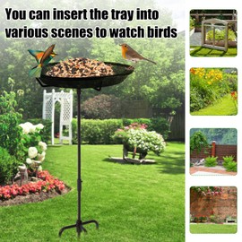 HRAYLTOP Standing Bird Feeder Bowl with 29.1 inch Iron Stand - Detachable Outdoor Decor for Garden Backyard Patio and Deck - Perfect for Attracting Birds