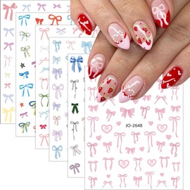 6 Sheets Bow Nail Stickers for Nail Art Cute Pink Bow Nail Art Stickers 3D Self-Adhesive Bow Knot Nail Decals Ribbon Knot Stickers Nail Designs Bow Tie Nail Decorations for Women Manicure Accessories