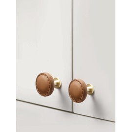 JIASENBAO 2 Pack Brown Leather Drawer Pulls Round Leather Handles Cabinet knobs for Kitchen Bathroom Cabinets Dressers Furniture Handles