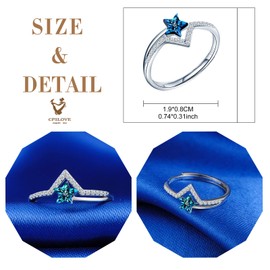 CPSLOVE Women's / Girls' Rings, 925 Silver Rings, Blue Crystal Star Rings, Inlaid Zircon, Open Rings, Adjustable Size, Wedding Ring, Engagement Ring, Suitable Finger Circumference: 49-57 mm, Crystal,