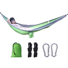Green&Grey Camping Hammock Lightweight Outdoor Travel Hammocks 270 x 140cm Large Size 2 Person Portable Nylon Hammock