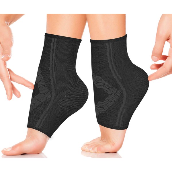 Ankle Compression Sleeve by SPARTHOS (Pair) – Plantar Fasciitis Brace with Arch Support – Foot Ankle Socks for Men and Women – Increase Blood Circulation, Reduce Swelling & Heel Spurs (Black-M)