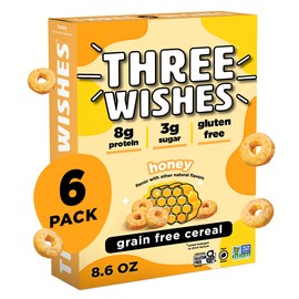 Three Wishes Grain-Free & Protein Cereal - Healthy, Low Sugar & Gluten-Free Breakfast Cereal - Low Carb, Plant-Based, Vegan & Non-GMO - Honey, 6-Pack