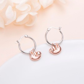 JZMSJF S925 Sterling Silver Sloth Hoop Earrings Animal Stud Earrings Cute Panda Bunny Cat Puppy Earring Animal Hoops Jewelry Gifts for Women