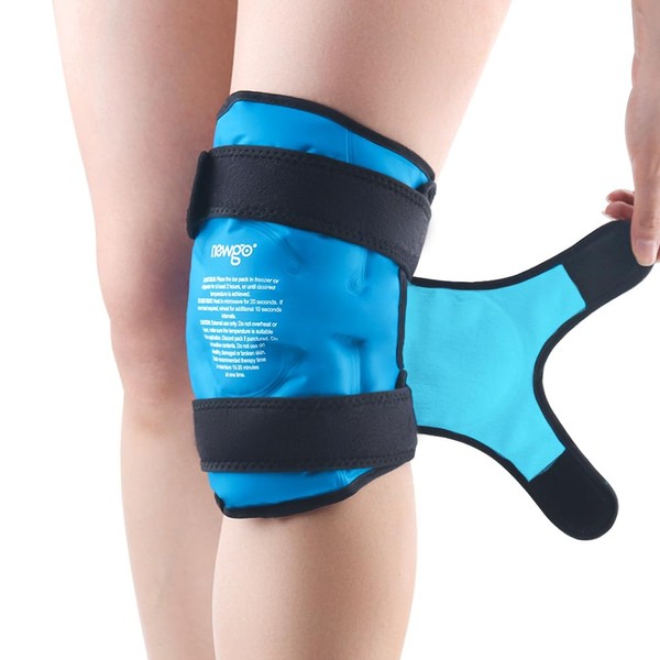 NEWGO Ice Pack for Knee Replacement Surgery, Reusable Gel Cold Pack Knee Ice Pack Wrap Around Entire Knee for Knee Injuries, Knee Ice Wrap for Pain Relief, Swelling, Bruises (Light Blue)