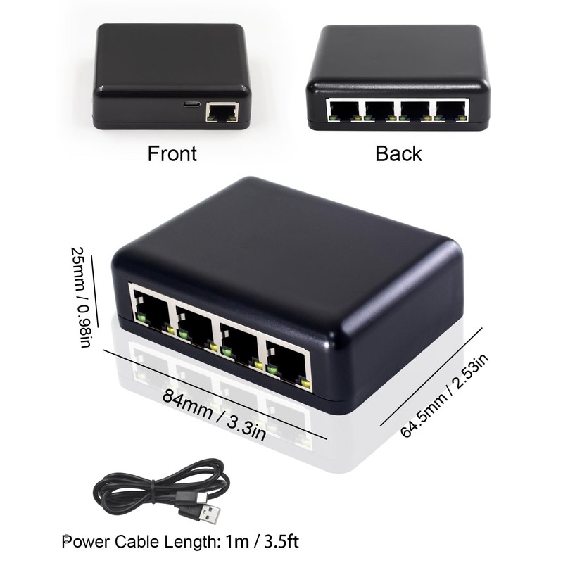 Danfetsoy 1000mbps Ethernet Splitter 1 to 4, RJ45 1 to