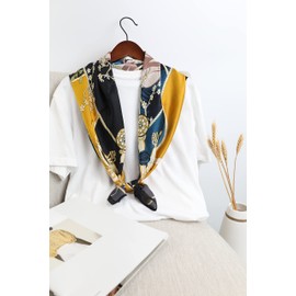 BRMM MIA Women's Scarf, 35.4 inches (90 cm), Square, Silk Style, Scarf, Large, For Work, Travel, Bags, Ornaments, Bandana, Gift, mustard yellow