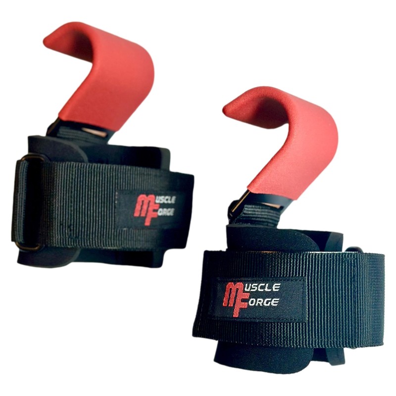 MuscleForge Lifting Straps with Hooks for Strength Training, Powerlifting, Weightlifting,