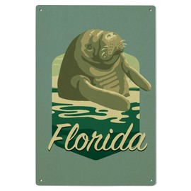 Lantern Press 6x9 Inch Wood Sign, Ready to Hang Wall Decor, Florida, Manatee in Water,