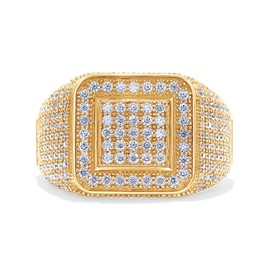 1.70 Carat Round Cut Lab Created Moissanite Square Frame Anniversary Wedding Ring For Men's In 14K Yellow Gold Plated Sterling Silver Jewelry Gift For Men (VVS1 Clarity, 1.70 Cttw)-12