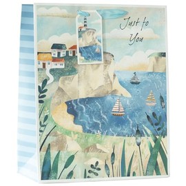 Design By Violet St Ives Seaside Just For You Paper Gift Bag With Matching Gift Tag Spring Birthday Father's Day Wedding Occasion Gift Wrap Present Large