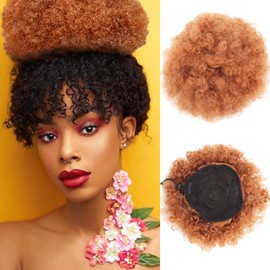 Afro Puff Drawstring Ponytail 2packs Fluffy Short Kinky Curly Hair Bun for Black Women (6INCH, 30)