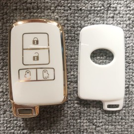 Kinotaka TPU Smart Key Case for Toyota Cars, 4 Buttons, Double Sided Slide Type, 80 Series Voxy, Noah, Harrier 60 Series, Esquire Alphard, Sienta, Crown, Auris Camry Key Cover, Accessory, white