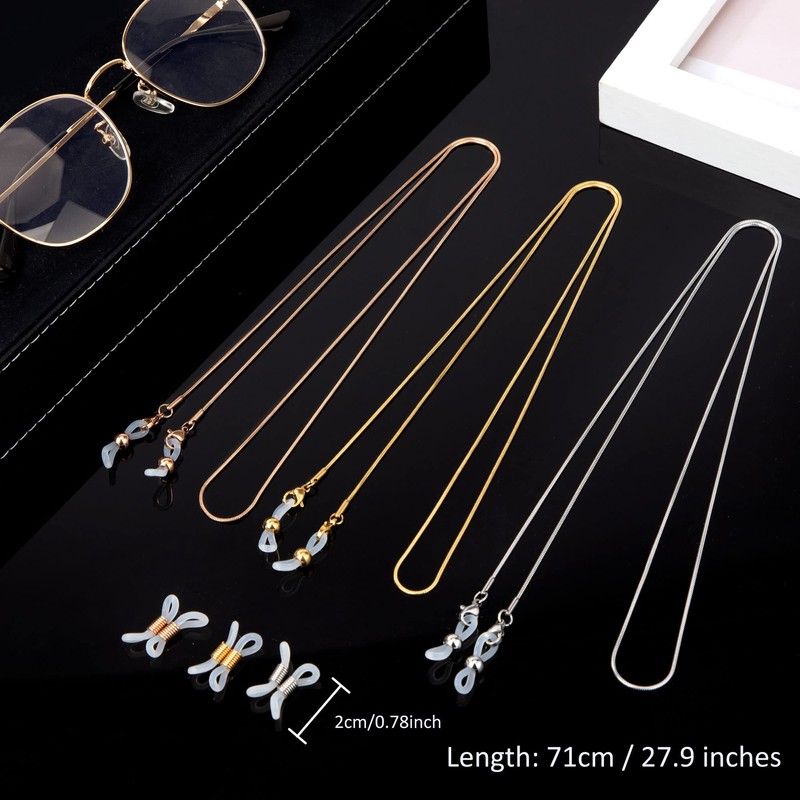 Glasses Chain Stainless Steel Sunglasses Chain with 12 Non-Slip Glasses