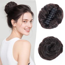 WKCT Messy Bun Hair Pieces for Women, Wavy Claw Clip Hair Bun, Synthetic Fake Hairs Buns Extension, Tousled Updo Messy Buns Hairs Clip for Women Daily Wear (M2/33#-Dark Brown, 1 Count (Pack of 1))