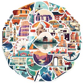 City Travel Sticker Set 50 Pieces Cute Decoration for Car Laptop Skateboard Bicycle Moped Motorcycle Bicycle Computer Suitable for Adults Children