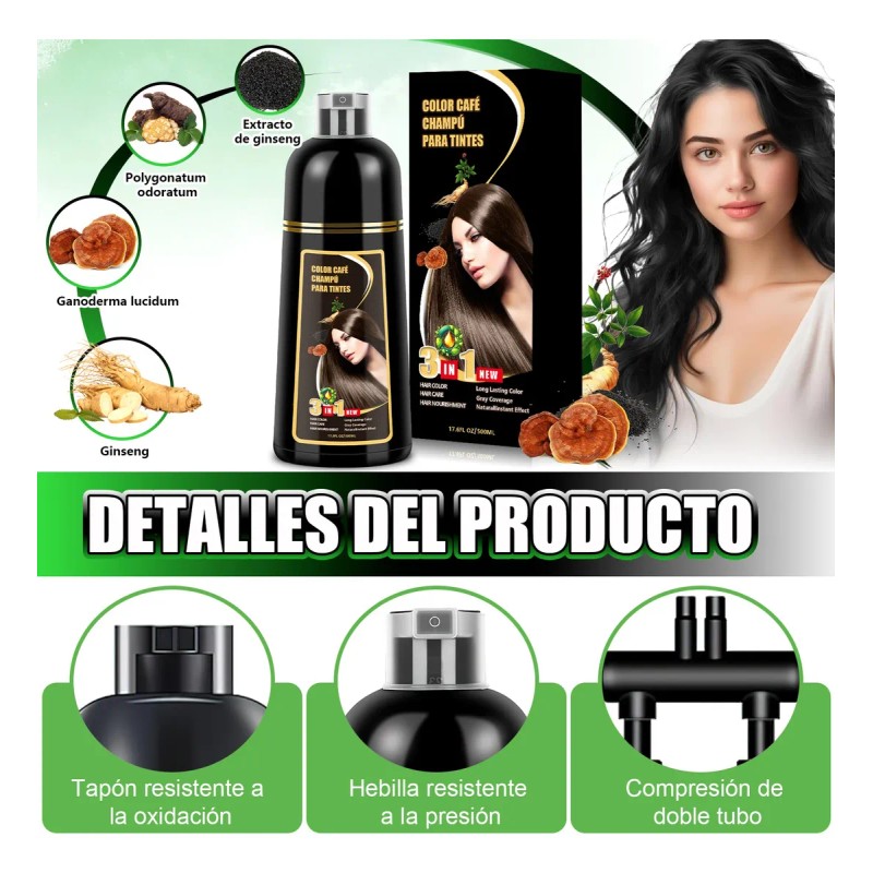 Shampoo Tinte Instantaneo Cubre Canas Extracto Plantas 500ml