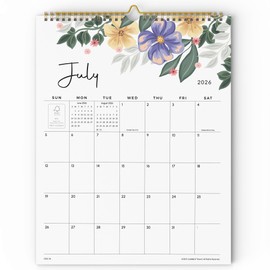 Wall Calendar 2026, 18 Monthly Calendar 2026-2027 from July 2026 to December 2027, 15 x 12 Inches, Hanging Hook, Twin-Wire Binding, Floral Design Calendar for Easy Organizing