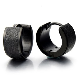 Pair of Black Huggie Hinged Hoop Earrings Unisex Men Women, Satin Finishing(CA)