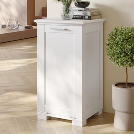XM-ICE Tilt Out Trash Cabinet, Wooden Trash Can Cabinet with Door Kitchen Hamper Cabinet for Kitchen Dog Proof, Dining Room and Laundry Room, 10-Gallon, White Finish Single