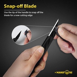 MANUFORE 30pcs Green 9mm Snap-off Knives with Safety Auto-lock, Metal Handle, Black Blade, Lightweight Portable Retractable Cutter for office, school