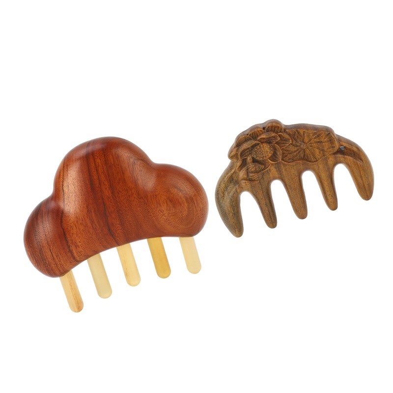 Sandalwood Massaging Comb Lotus Ox Horn Shape Reduce Pressure Wide