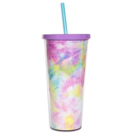 Steel Mill & Co Insulated Cup with Lid and Straw, 24oz Tumbler, Double Wall Travel Cup, BPA-Free Acrylic Tumbler, Fits in Cupholders, Tie Dye