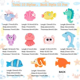 SUNNYCLUE 100 Pcs 10 Types Resin Cabochon Marine Cabochon Animal Cabochon Sea Pig Cabochon Fish Decor Parts Hippocampus Decor Turban Shell Carp Decor Parts Crab Charm Macaron Color Madaco Cabochon