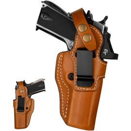 Leather Holster for 1911 5", 4.25" & 4" Barrel with Rail and No Rail – IWB and OWB Convertible, Optic-Ready, Compatible with Kimber, Colt, Tisas, S&W, Springfield, Ruger & More, Ambidextrous, Brown
