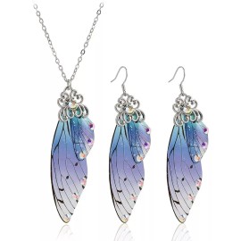 Juego De Collar Y Aretes Alas De Mariposa Cicada Diamantes