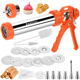 Churro Maker Machine, 3-in-1 Multifunctional Hollow Churros Machine, Churreras para Churros, Stainless Steel Churro/Cookie Making Kit with Piping Bag, 2 Brushes, 10 Discs and 7 Icing Piping Nozzles