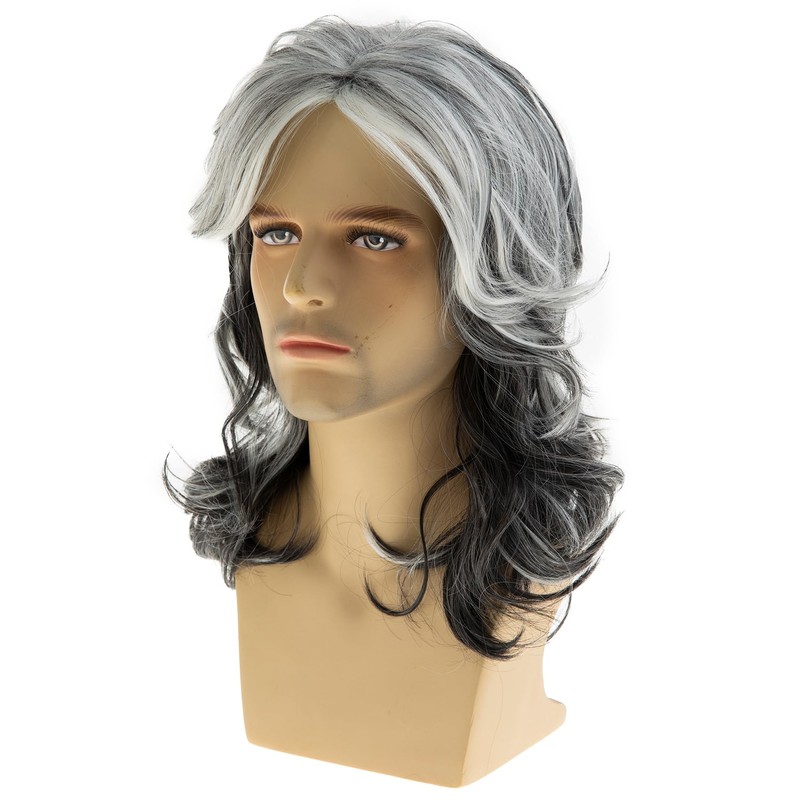 Baruisi Long Wavy Grey Wigs for Men Synthetic Layered Wavy