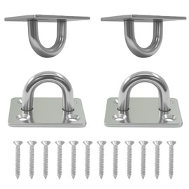 LifCratms 4 PCS Silver Square Stainless Steel Ceiling Hooks, Heavy Duty Pad Eye Hooks with Screws - Indoor/Outdoor