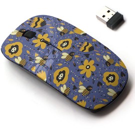 2.4G Wireless Mouse with Cute Pattern Design for All Laptops and Desktops with Nano Receiver - Cute Bees Design