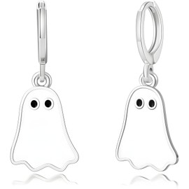 Gold Ghost Hoop Earrings for Women Silver Ghost Huggie Hoop Earrings Cute Spooky Ghost Hoop Dangle Earrings Jewelry (Silver)