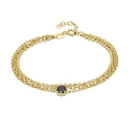 Vanbelle 18K Gold Plated Jewelry - Multi-Chain Bracelet with Black Centered Cubic Zirconia Stone - Beautifully Handcrafted Bracelet - Hand Bracelet Jewelry for Women - 6.50" + 1" extender