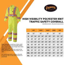 Pioneer High Visibility Polyester Knit Traffic Safety Coverall with Mesh Ventilation Panels, Reflective Tape, Leg Zippers, Yellow/Green, Unisex, 4XL, V1070160U-4XL