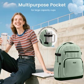 LOVEVOOK Laptop Backpack for Women with Pouch Pocket for Large Capacity Cup,17 Inch Lightweight Puffer Computer Laptop Bag Travel Backpack Purse for Work College Teacher Personal Item,Mint Green-Black