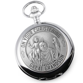 De Walden Great Grandson Christening St Christopher Pewter Pocket Watch Gift