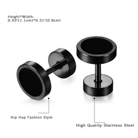 8MM Mens Stainless Steel Screw Stud Earrings Set,Cupimatch Ear Piercing Plugs Faux Gauges Illusion Tunnel Earrings (4 Pairs)…