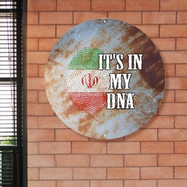 Madcolitote It's in My Country Metal Sign Iran Flag Welcome Sign Front Door Decor Wall Art Vintage Metal Wreath Sign Rustic Wall Decor Country Souvenir National Flag Indoor & Outdoor Decor 9x9in