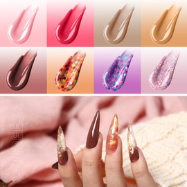 VANREESA 8 Colours Poly Nail Gel Kit Pink Nude Brown Purple Glitter Builder Nail Gel Set Winter Colours Extension Gel Nail Kit Nail Salon Set Gifts for Women