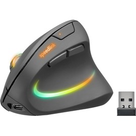 Speedlink PIAVO PRO beleuchtete vertikale Maus wiederaufladbar – kabellose leise Maus ergonomisch für Rechtshänder, integrierter Akku, farbige RGB Beleuchtung, bis 3200 dpi einstellbar, schwarz
