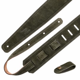 Nefelibata Guitar Strap, 2.5" Wide Bavarian Tumbled Leather Guitar Straps with Foam Padding and Cable Storage Loop, for Kids, Men and Women, for Acoustic, Bass and Electric Guitars（Olive Green）, Olive