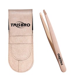 Slant Tip Tweezer - Professional Eyebrow Stainless Steel Tweezers - Splinter Tweezer for Facial Hair Removal - Best Precision Slant Tweezer for Ingrown Hairs (Rose Gold)