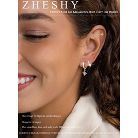 ZHESHY Gold Earrings Set Women's 3 Pairs 14K Gold-Plated Silver 925 Small Hoop Earrings Hanging Earrings with Zirconia Waterproof Hypoallergenic Golden Stud Multiple Piercings Jewellery for Women,