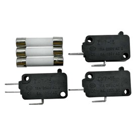 Mogankey KW3A Microwave Oven Door Switch Set 16A 125/250V Door Interloc Normally Open & 3 Insert Foot W10727360 W10269460 SZM-V16-FC-61 SZM-V16-FC-63 with Slow-Blow Ceramic Fuses