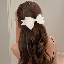 TseanYi Large Hair Bow Clips Bow Tail Satin Hair Clip White Ribbon Bow Knots Hairpins Big Bow Ties Tail Barrette Hairclips Ties Knot Barrette Winter Ribbon Bow Accessories