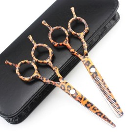 Hair Cutting Scissors, 5.5 Inch Professional Steel Leopard Ceramics Hair Scissors Haircut Thinning Barber Cutting Shears Hairdresser Scissors Set